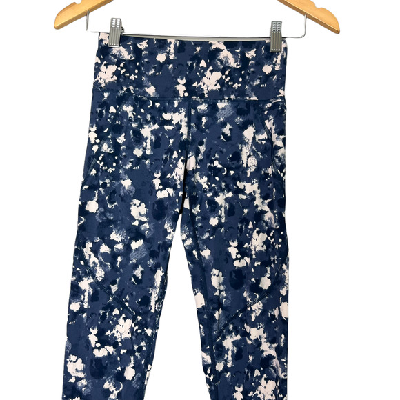 SWEATY BETTY Sz XXS The Power Workout 7/8 Leggings Pockets Drawstring Blue Print - Picture 5 of 11